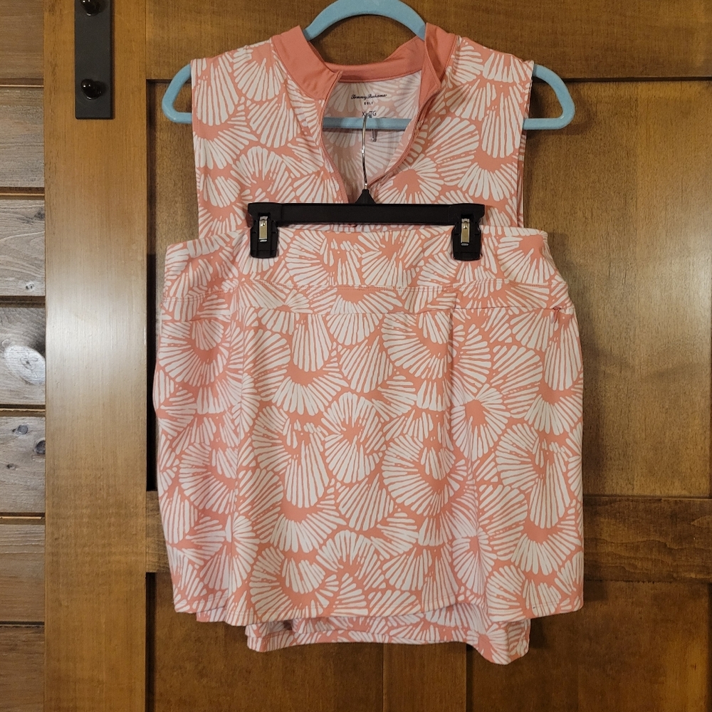 TOMMY BAHAMA Golf XL Shell Print Zip Front Top & 2-Pc Skort Set UPF  50